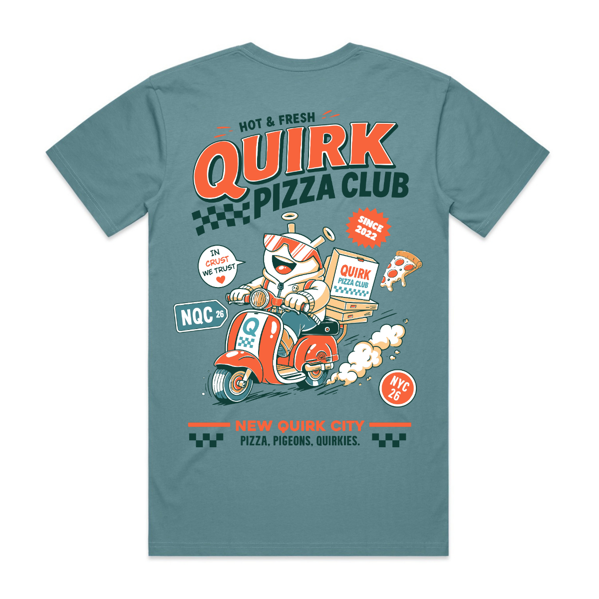 Slate Blue Quirk Pizza Club Tee-1